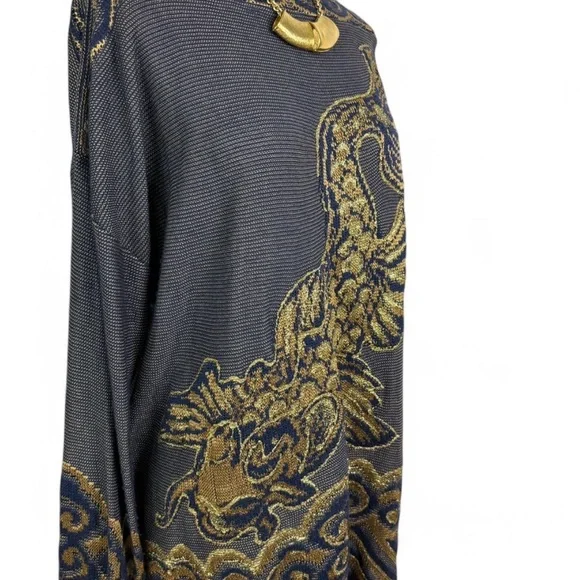 Nautical knit  blue and gold boat neck  long sleeve light weight sweater - Picture 9 of 11